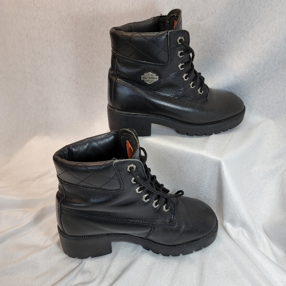 Harley Davidson Black Leather Lace Up Riding Boots Size 7 - Picture 2 of 7